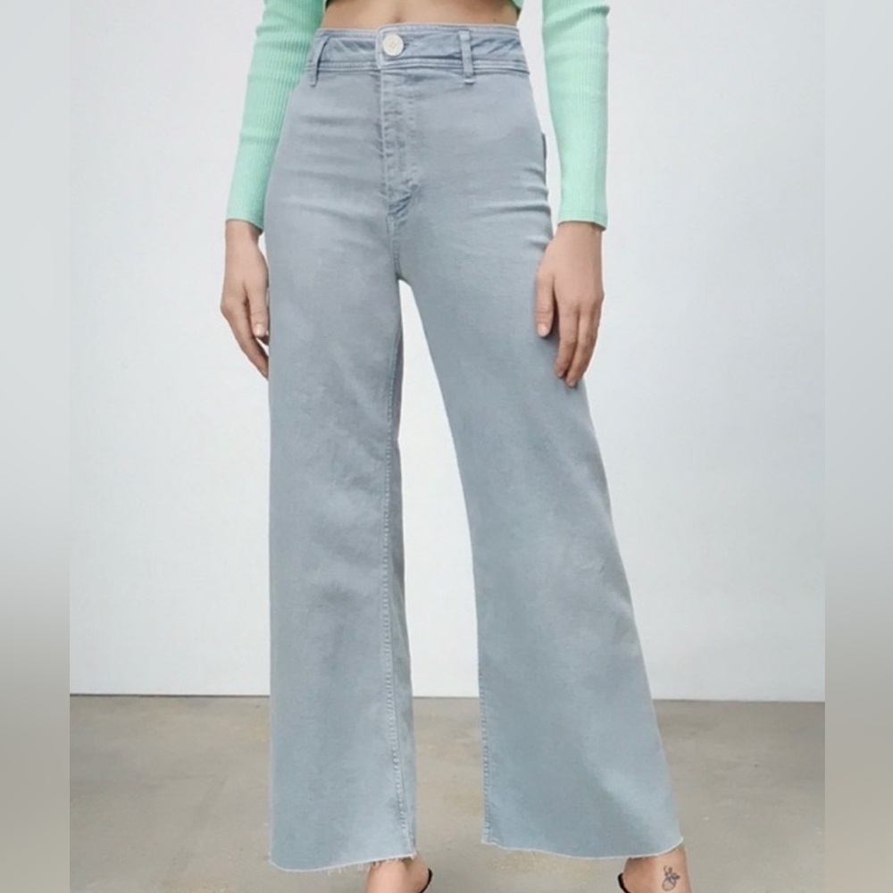 Women's Light Blue Wide-Leg Marine Jeans from Zara